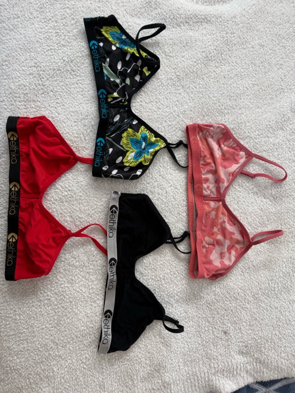 ethika Girls' Triangle Bralette Set - Red, Black, Floral, Pink
